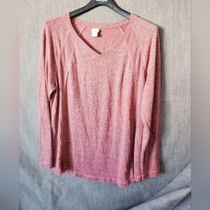 Chico's Heathered Pink Long Sleeve V-Neck Top
